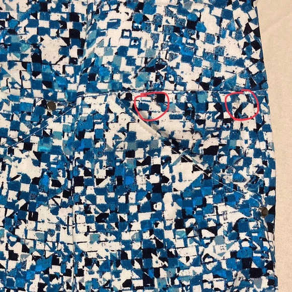 Attyre Blue and White Straight Leg Pants with Geometric Patterns - Picture 11 of 13